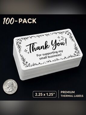 100pk Thermal Thank You Stickers Small Business Packaging Labels 2.25x1.25